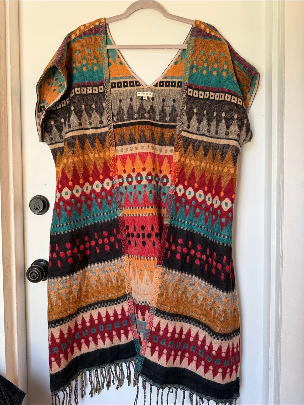 Earthbound Trading Co Aztec Southwestern Navajo Print Poncho Womens L/XL